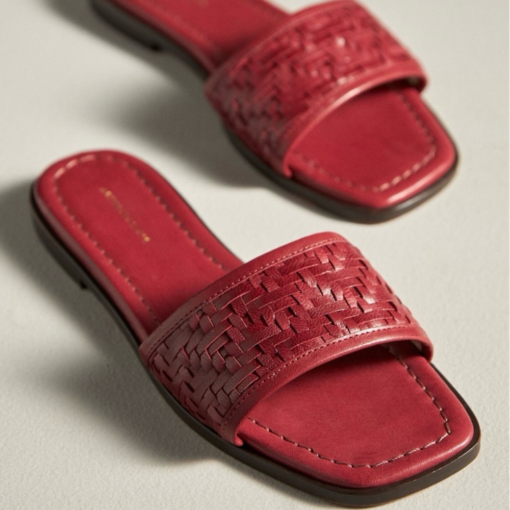 NIB $120 6.5 / 37 EU Anthropologie Red Woven Slide Sandals